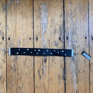 Bebe Black Thick Leather Crystal Choker